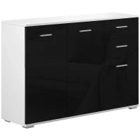 Comò, Mobiletto per Soggiorno e Camera con 3 ante e 2 cassetti, Nero Lucido, Antigraffio (106 x 35 x 76 cm)