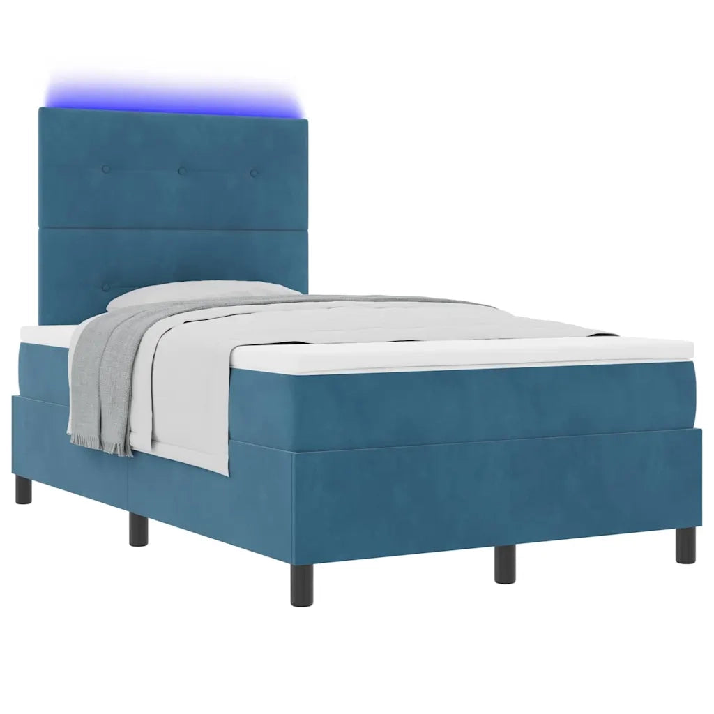 Letto a Sorgente LED Blu Scuro 120 x 200 cm Tessuto