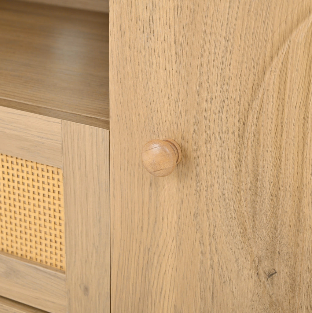 Mobile TV in MDF naturale con cassetto in rattan, ante e passacavi, 175 cm