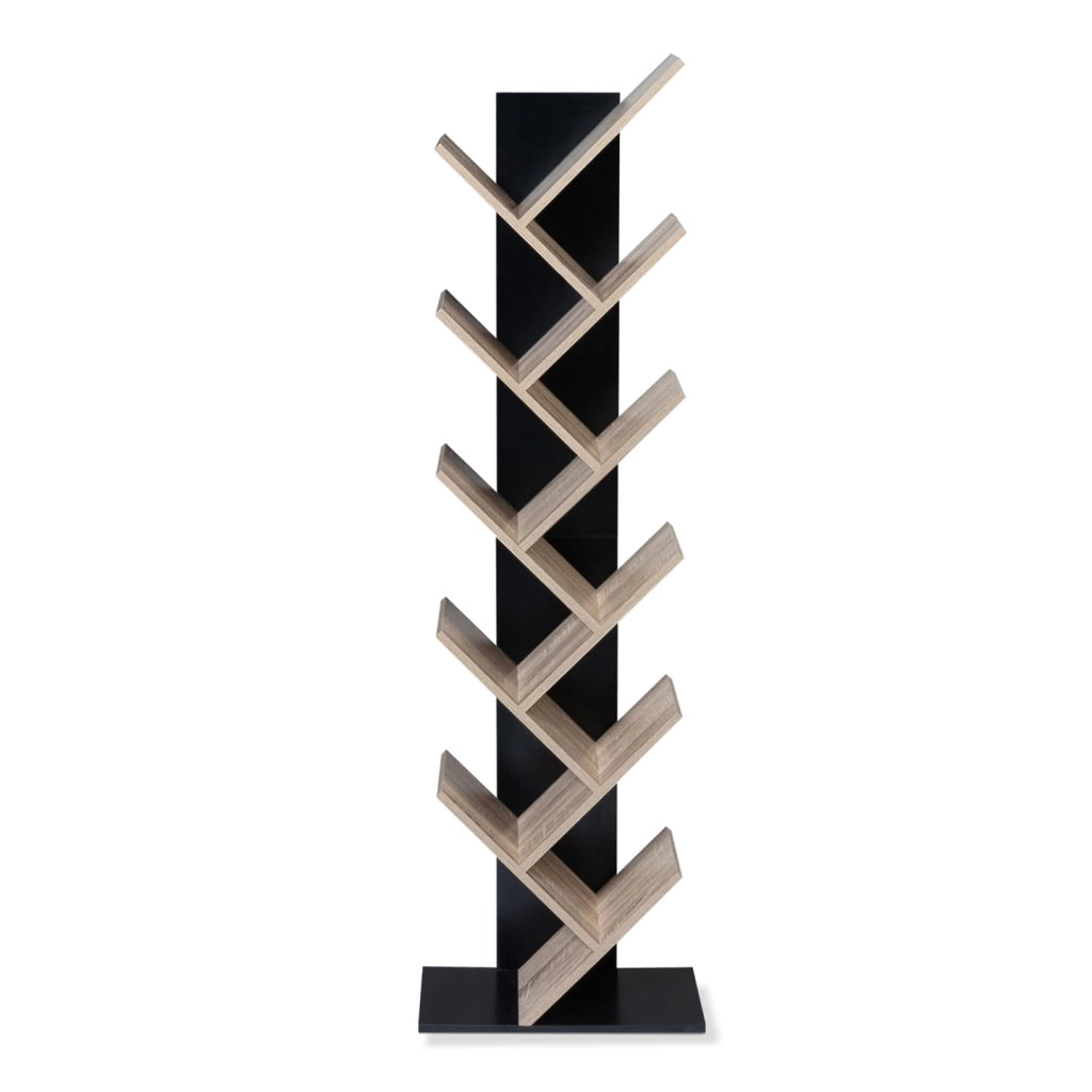 IDMarket - Estantería en forma de árbol TEA, 10 niveles, estantes de madera negra y estilo haya