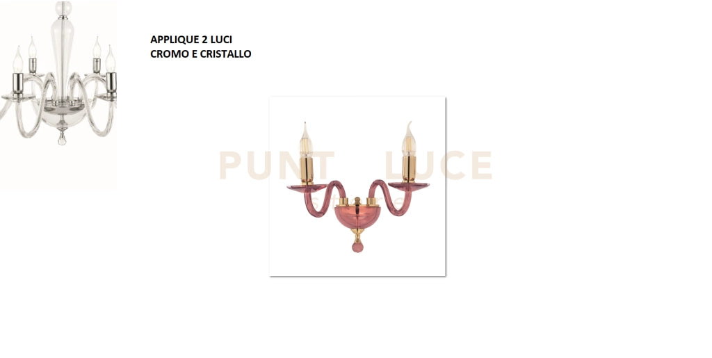 APPLIQUE  PAGANINI CRISTALLO CROMO 2 LUCI ATTACCO E14 H.32CM