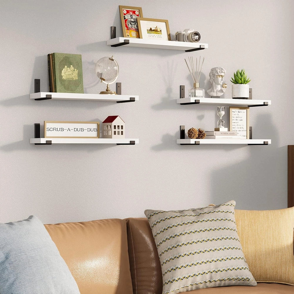 Set 5 Mensole da Parete Bianco Scaffali da Muro con Staffe in Metallo 40x12 cm