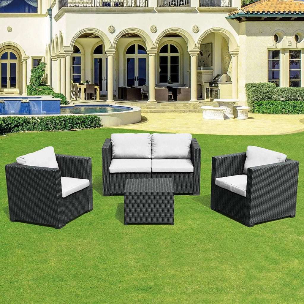 Le Stelle Set Salotto da Giardino in Polyrattan con Divano, Poltrone Tavolino e Cuscini Colore Nero
