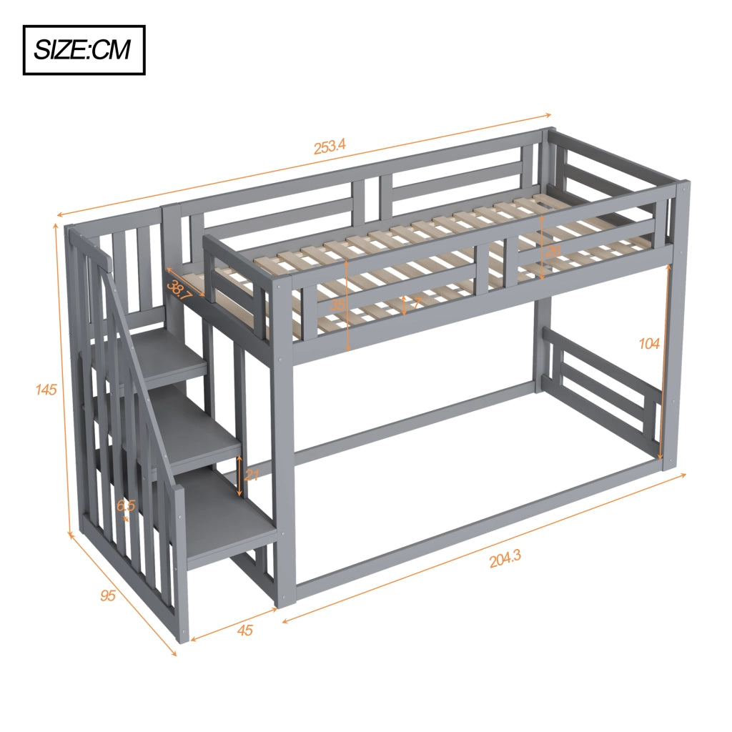 LETTO A CASTELLO per bambini 90 x 200 cm con scala di sicurezza, grigio