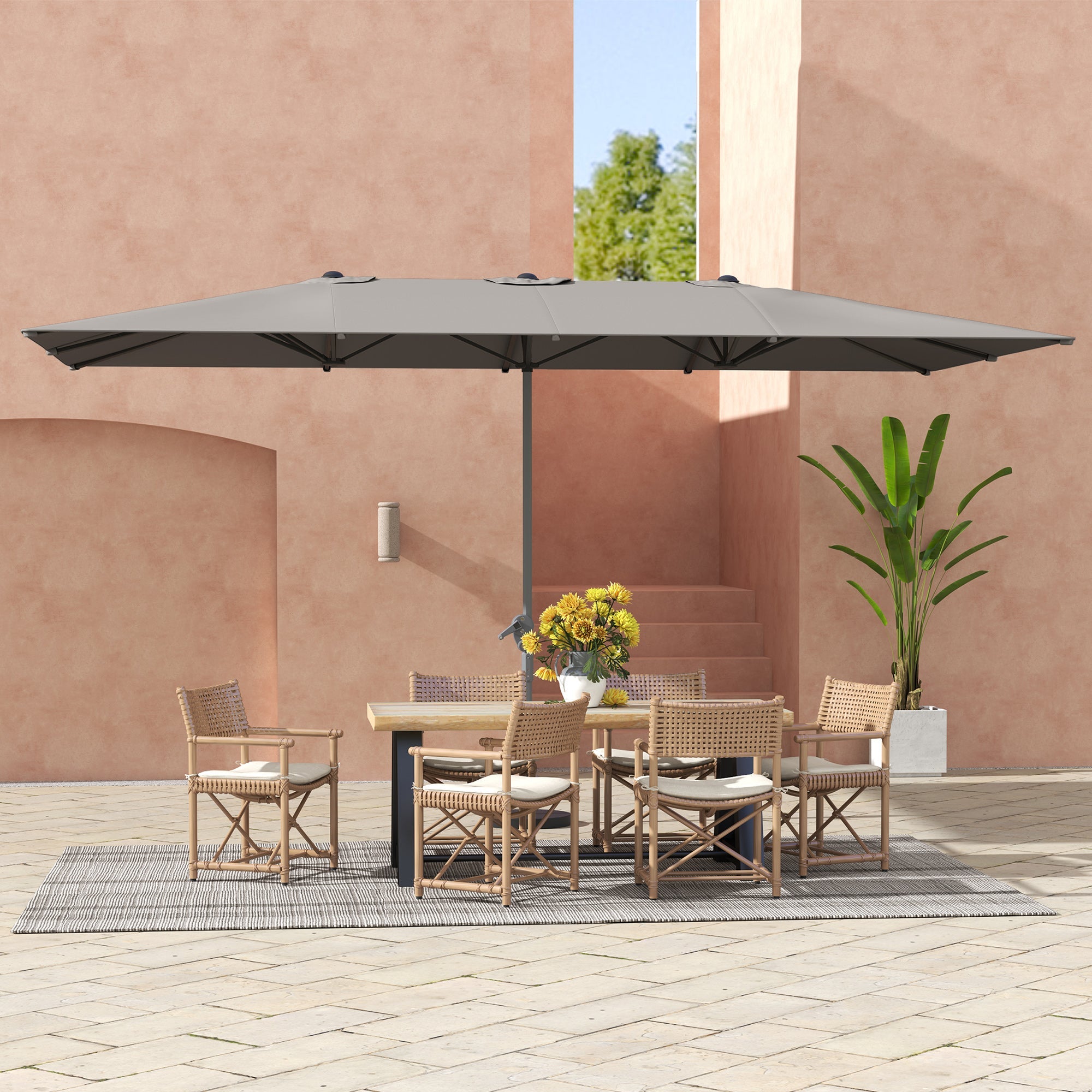 Ombrellone Doppio da Giardino 451x264x264 cm 12 Stecche con Apertura a Manovella Grigio
