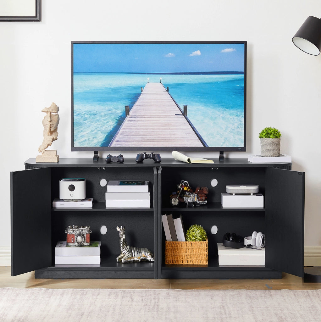 Mobile TV 162,5x38 cm nero in MDF, 4 ante con apertura a pressione