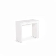 E-STYLO Consolle allungabile con top bianco in MDF laccato antigraffio e gambe bianche in MDF laccato antigraffio, 90cm X 42,5/302,5cm H. 76cm.