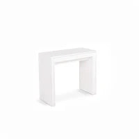 E-STYLO Consolle allungabile con top bianco in MDF laccato antigraffio e gambe bianche in MDF laccato antigraffio, 90cm X 42,5/302,5cm H. 76cm.