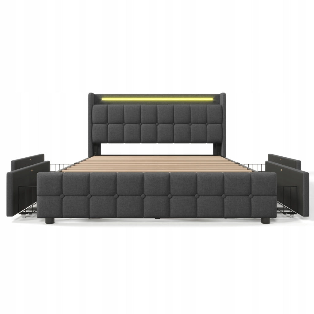 Letto imbottito 160x200 - Xylo - USB LED 4 cassetti grigio