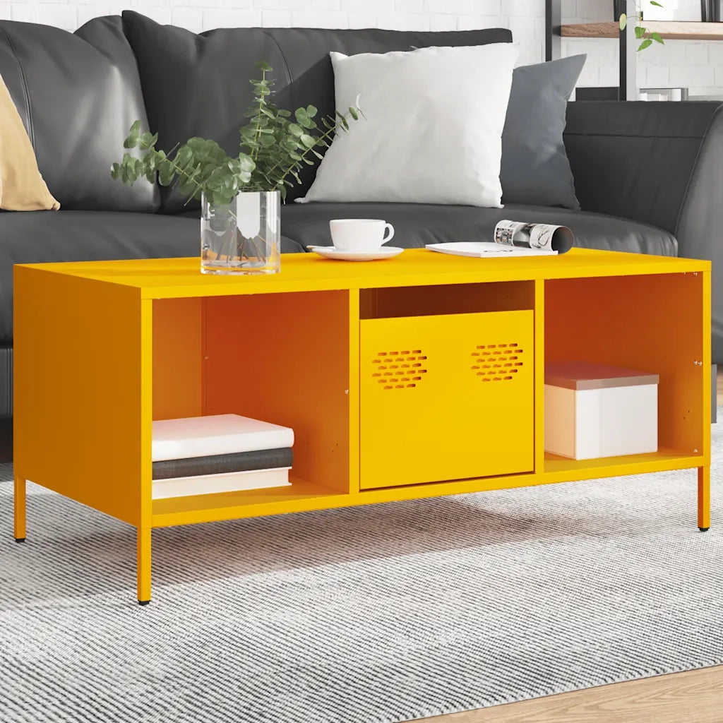 Tavolino da salotto | Tavolino da caff¨¨ | Tavolino da Soggiorno Giallo 101,5x50x43,5 cm Acciaio Laminato a Freddo