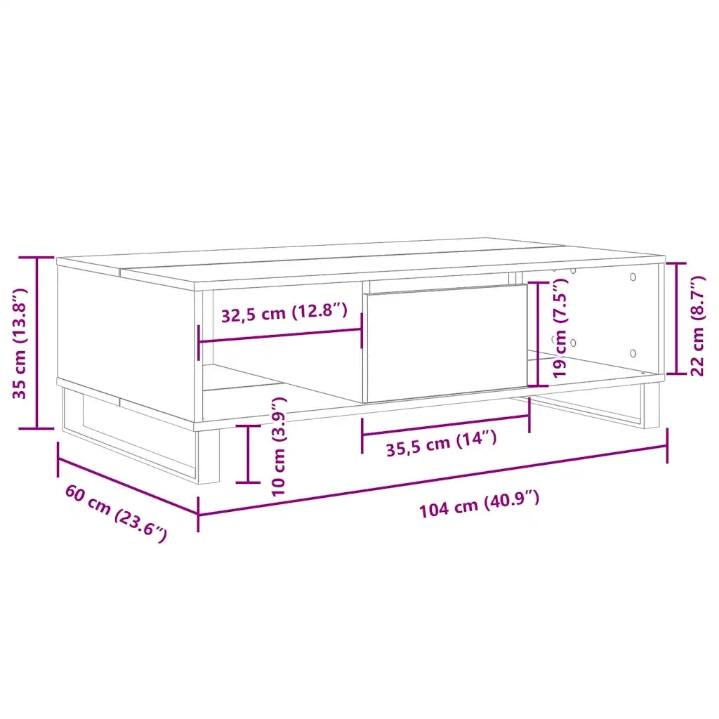 vidaXL Tavolino Salotto Grigio Cemento 104x60x35 cm Legno Multistrato