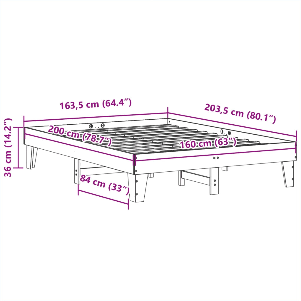 vidaXL Letto senza Materasso Bianco 160x200 cm Legno Massello di Pino