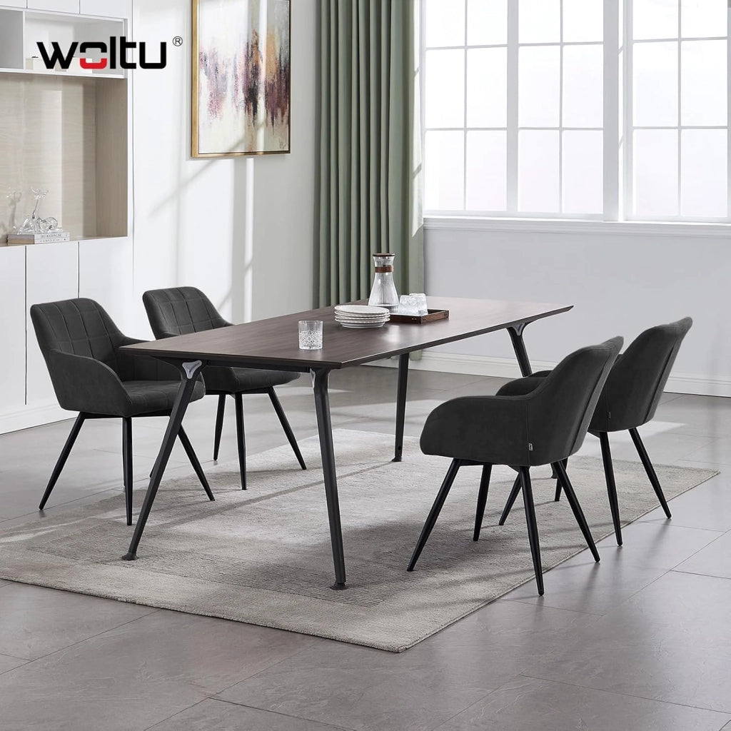 Sedia da Pranzo Girevole, Sedia da Cucina Ergonomica Imbottita in Velluto con Gambe in Metallo, Poltrona per Salotto, Ufficio, Camera da Letto, Balcone, Nero, EZS85sz-1
