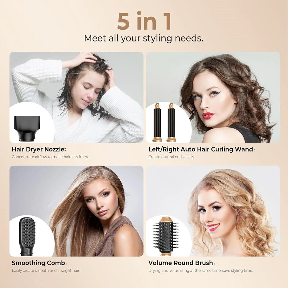 Trade Shop - Air Styler 5in1 Spazzola Capelli Ad Aria Calda Asciugacapelli Liscio Onde Ricci Multifunzione -