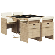 Set da Pranzo da Giardino 5 pz | Set Salotto da Giardino con Cuscini Beige in Polyrattan