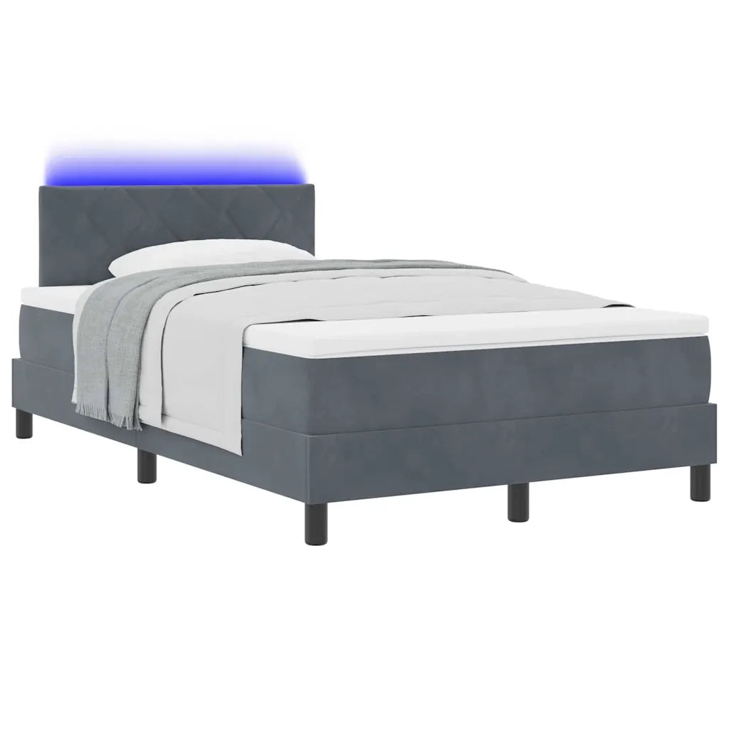 Letto a Sorgente LED con led Grigio scuro 120 x 190 cm Velluto