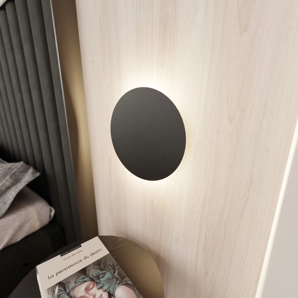 Applique Minimal Tonda 1 Luce Indiretta Agni In Acciaio Nero