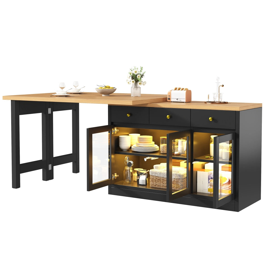 Tavolo da Cucina Allungabile con Cassetti e Ante in Vetro ¨C Xylo ¨C Bianco/Nero, 120-200 cm