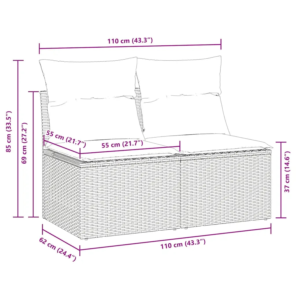 Set Divano Giardino 2 pz con Cuscini Grigio Polyrattan Acacia