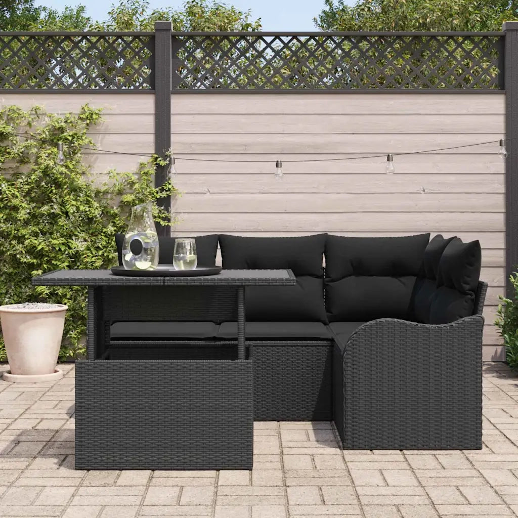 Set da pranzo per esterni con cuscino 5 pcs Nero Poly Rattan 3348459