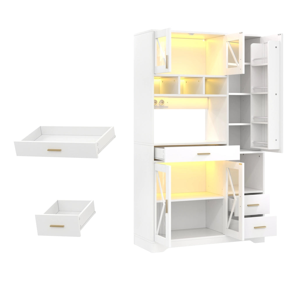 Credenza buffet con LED controllabile da APP; prese USB e AC; 105x40x185 cm; bianco