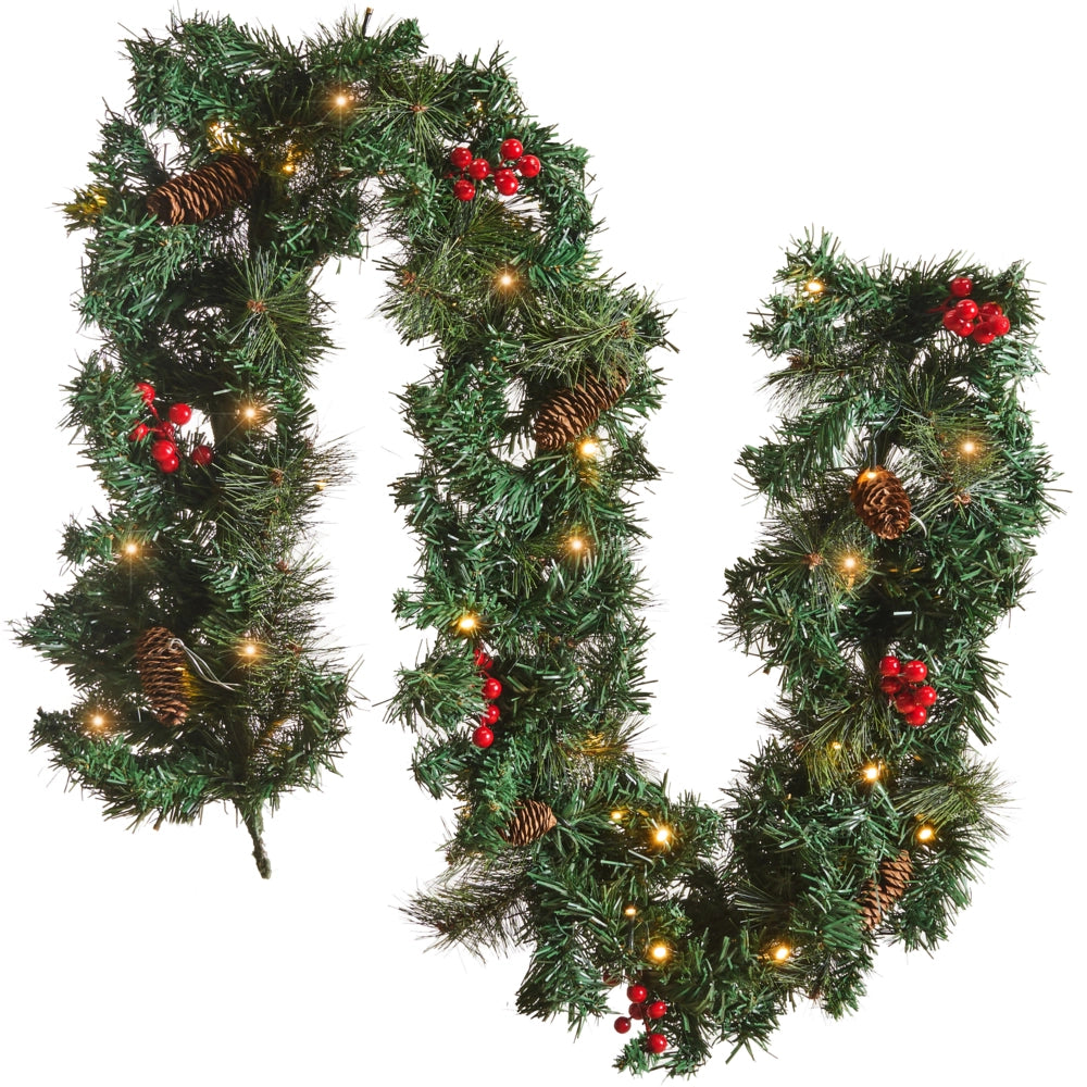 Festone Natalizio Sintetico con Illuminazione LED 180 cm Verde