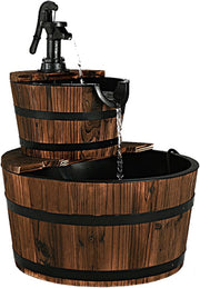 Fontana da Giardino 2 Piani con Pompa d'Acqua, Legno di Abete, Perfetto per Esterno, 61 x 44,5 x 44,5 cm