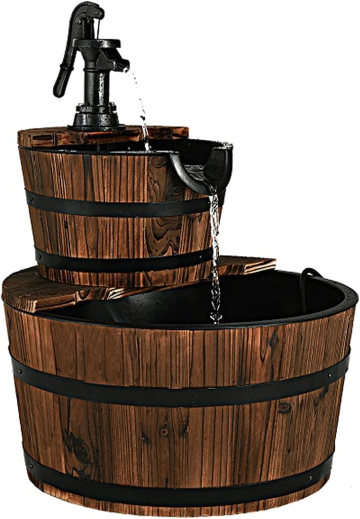 Fontana da Giardino 2 Piani con Pompa d'Acqua, Legno di Abete, Perfetto per Esterno, 61 x 44,5 x 44,5 cm