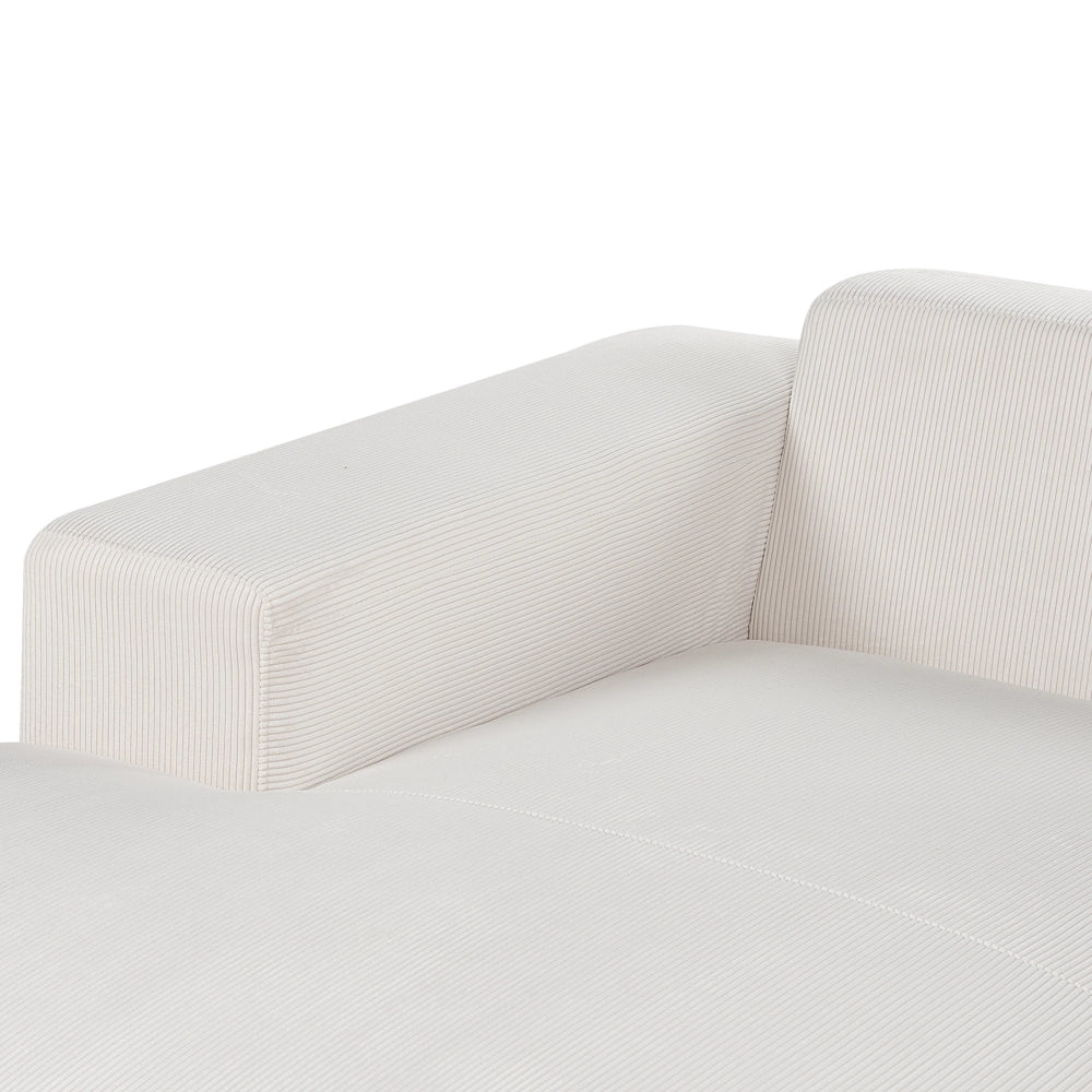 Divano angolare 4 posti in velluto a coste bianco sporco lato destro forma a L stile elegante