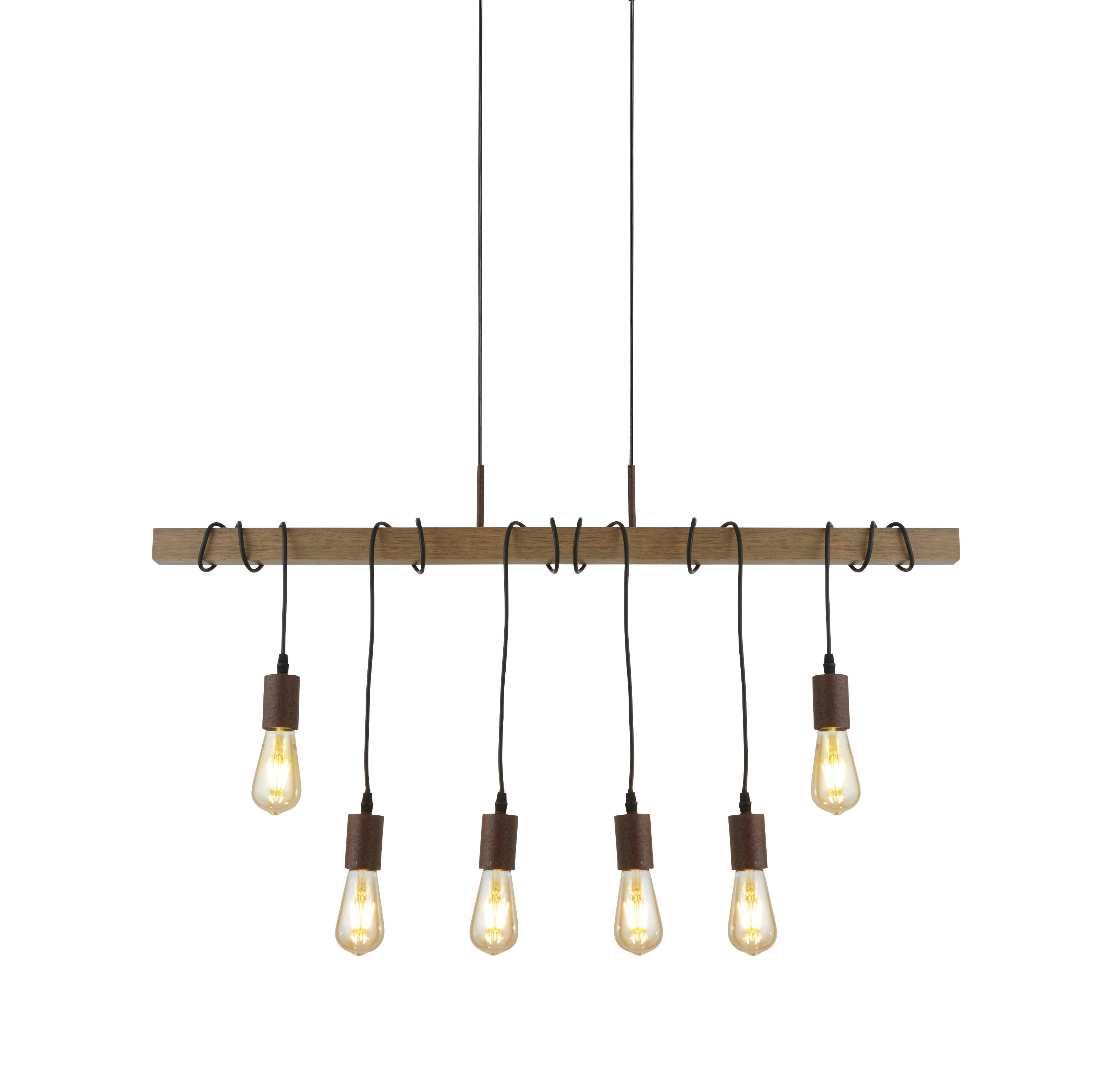 Lampadario Industrial-Nordico Fienile Acciaio Marrone 6 Luci E27