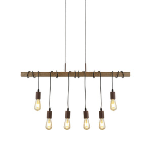 Lampadario Industrial-Nordico Fienile Acciaio Marrone 6 Luci E27