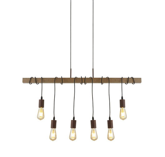 Lampadario Industrial-Nordico Fienile Acciaio Marrone 6 Luci E27