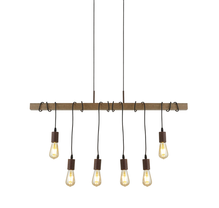 Lampadario Industrial-Nordico Fienile Acciaio Marrone 6 Luci E27
