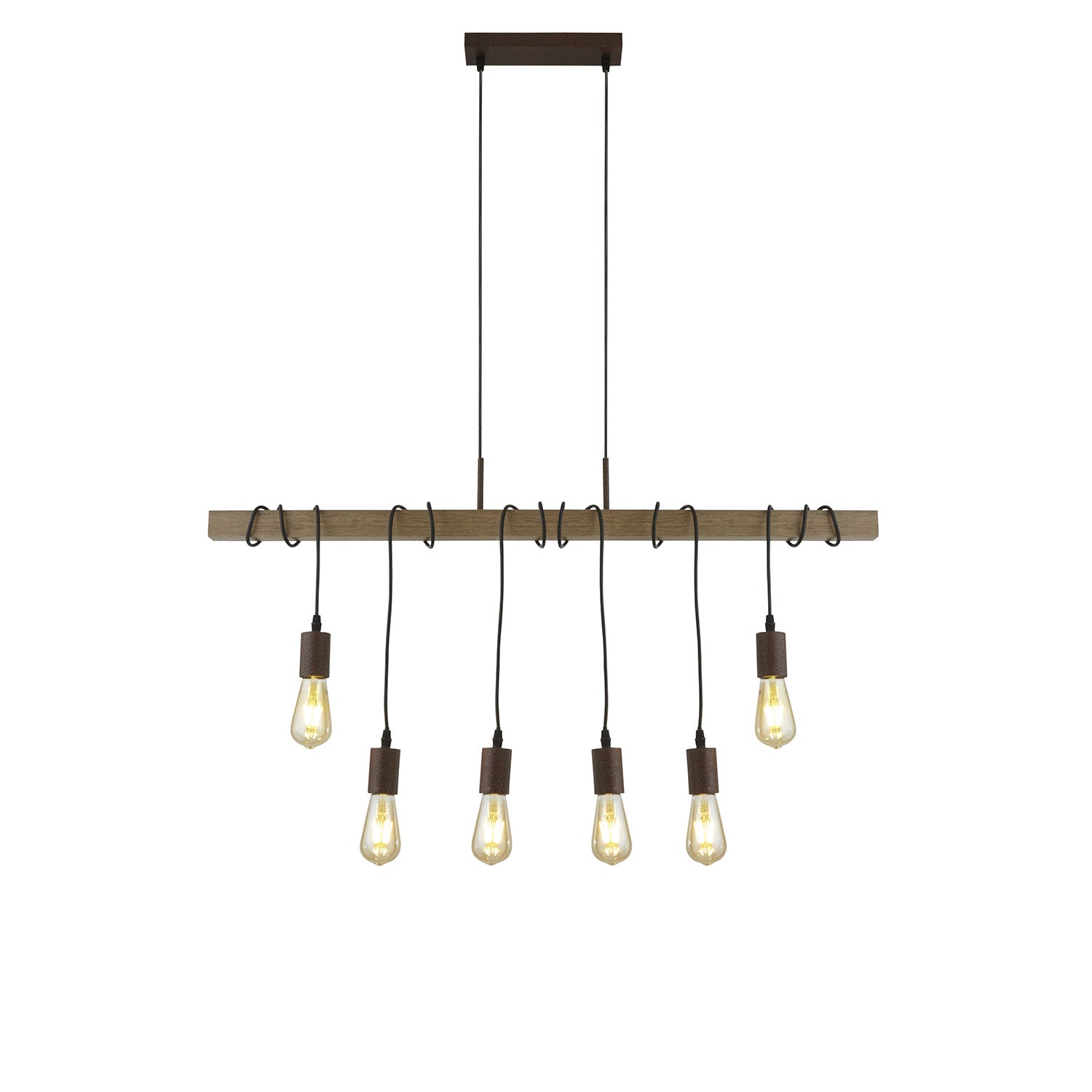 Lampadario Industrial-Nordico Fienile Acciaio Marrone 6 Luci E27
