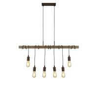 Lampadario Industrial-Nordico Fienile Acciaio Marrone 6 Luci E27