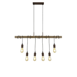 Lampadario Industrial-Nordico Fienile Acciaio Marrone 6 Luci E27