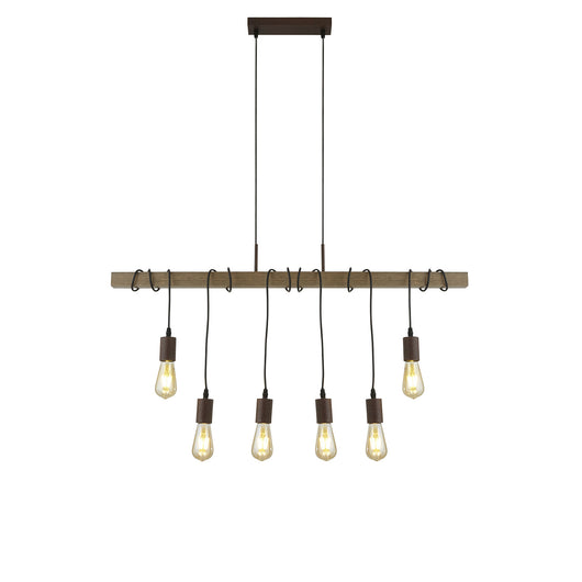 Lampadario Industrial-Nordico Fienile Acciaio Marrone 6 Luci E27