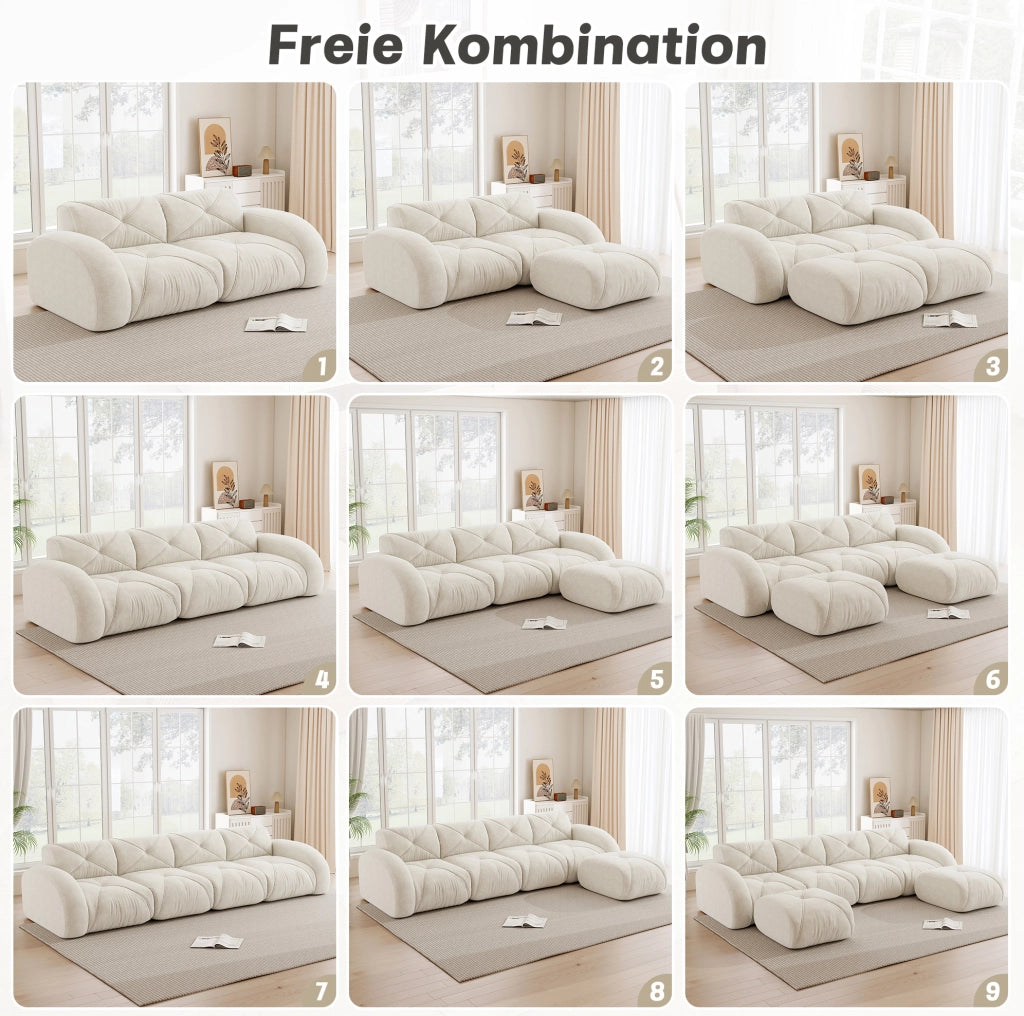 Divano modulare senza telaio in chenille beige chiaro 204x171x76 cm