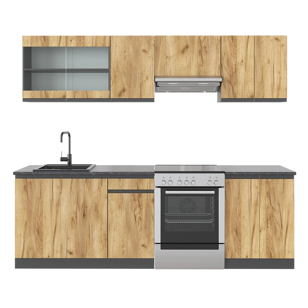 Cucina componibile Raul Rovere dorato/Antracite 240 cm senza piano di lavoro con striscia LED Vicco