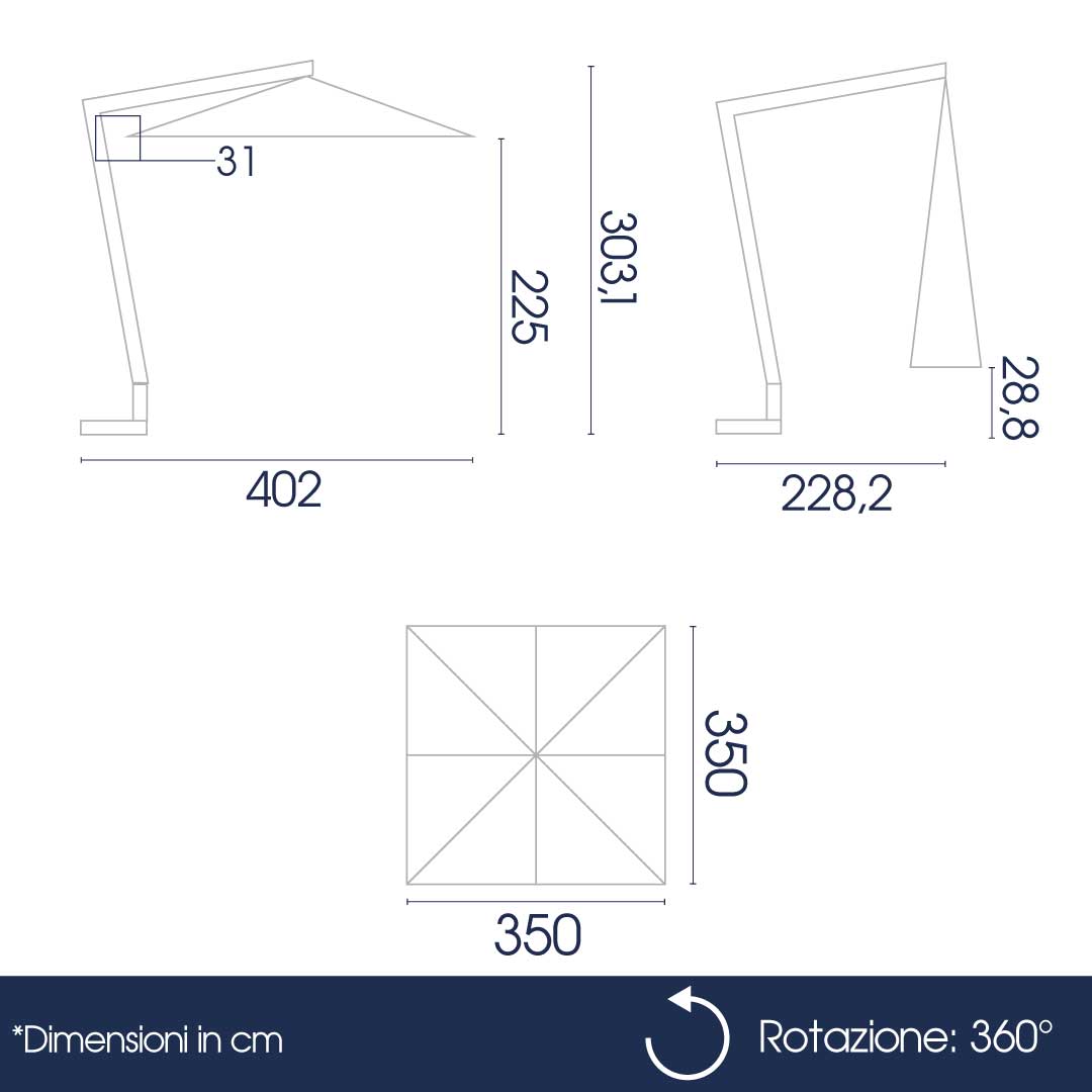 Ombrellone Decentrato da Giardino 3,5x3,5m Braccio in Legno Ecrù