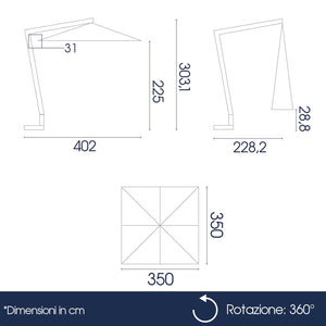 Ombrellone Decentrato da Giardino 3,5x3,5m Braccio in Legno Ecrù