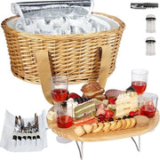 Set di picnic in rattan per 4 persone con tavola da picnic pieghevole mini e grande termos e set di servizio da tavola per 4 persone