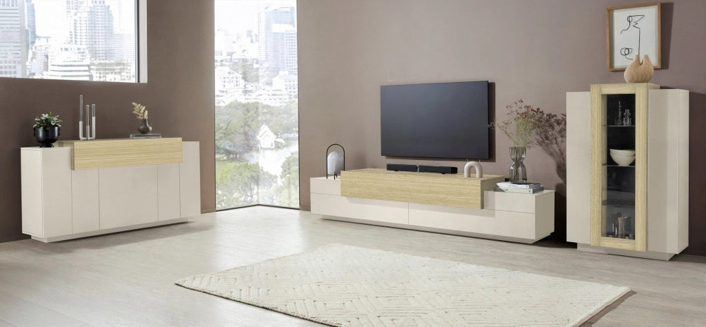 Curino, Mobile Porta tv 3 Ripiani Made in Italy, 240x45x51.5h cm Beige