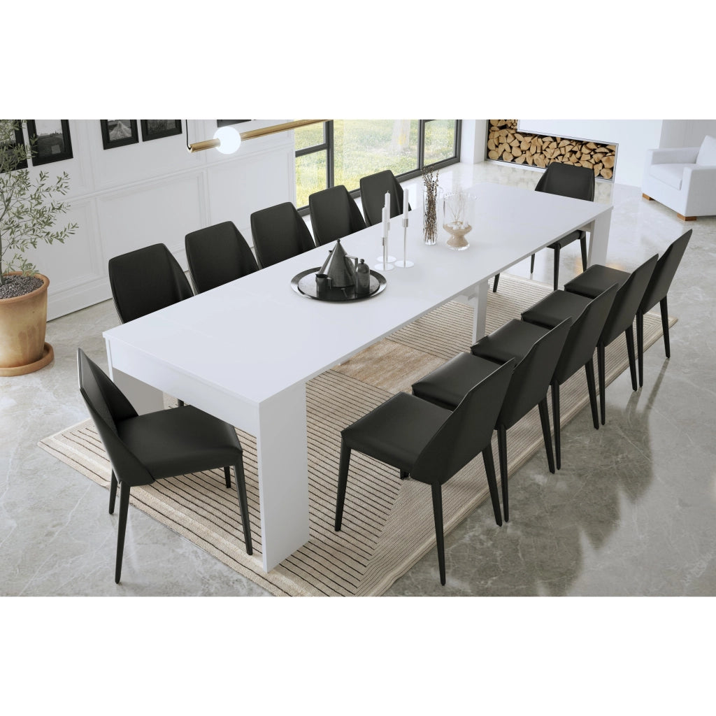 Consolle Tavolo Allungabile Estensibile Moderno Da 50 A 302 cm Con 6 Allunghe Ideale Per 14 posti Guide In Metallo Design Salvaspazio Soggiorno Salotto Cucina Ingresso Bianco