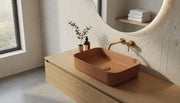 Lavabo rettangolare da appoggio senza troppo pieno in ceramica senza foro rubinetto - Terracotta Opaco