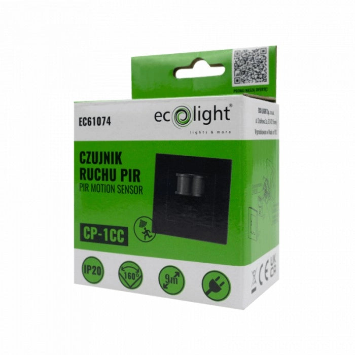 Sensore di movimento PIR nero IP20 da incasso Ecolight