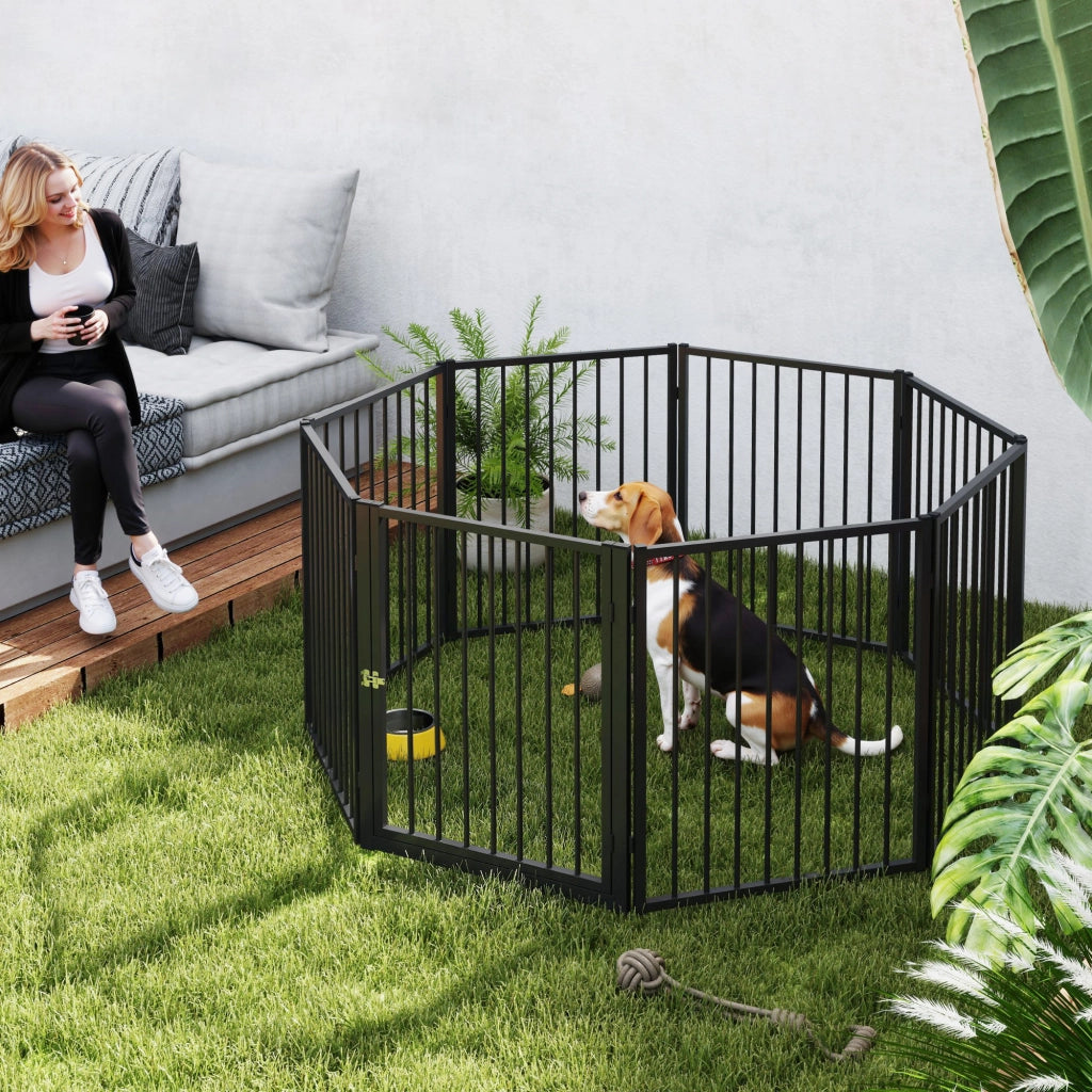 Recinto per Cani ¨C zephmum ¨C Grigio, Metallo, 8 Pannelli con Porta, Pieghevole