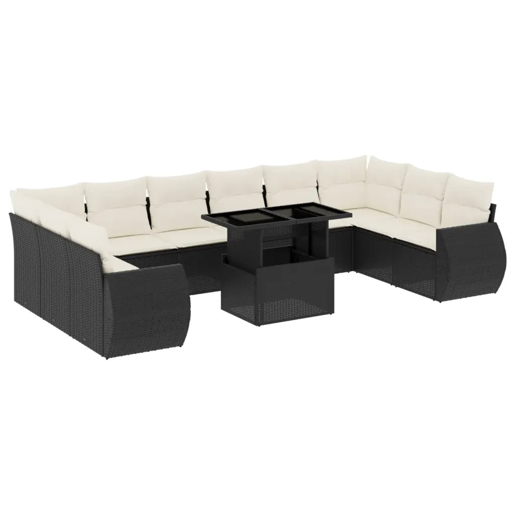 Set Divani da Giardino 11 pz con Cuscini in Polyrattan Nero