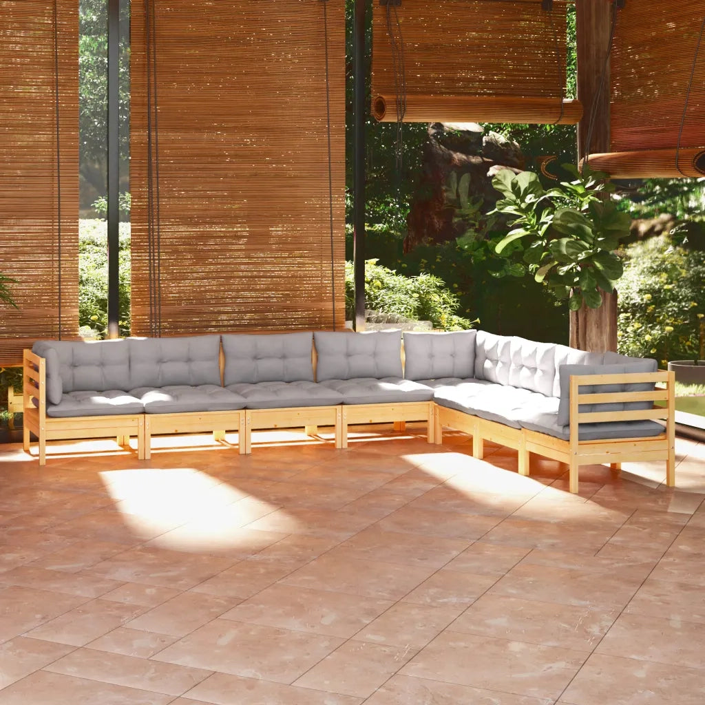 Set Divani da Giardino 8 pz con Cuscini Grigi Massello di Pino cod mxl 39257