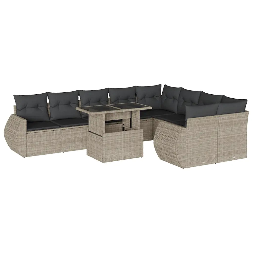 Set Divano Giardino 10 pz con Cuscini Grigio Chiaro Polyrattan